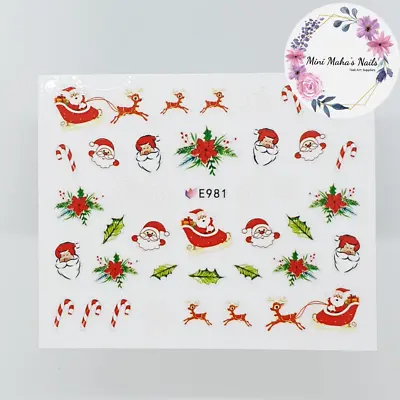Christmas Stickers Santa Sleigh Reindeer Wreath Candy Cane Nail Art Design E981 • $2.25