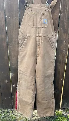 Carhartt 34x30 Insulated R41 BRN Bib Overalls Duck Canvas Khaki Heavy Thick • $15