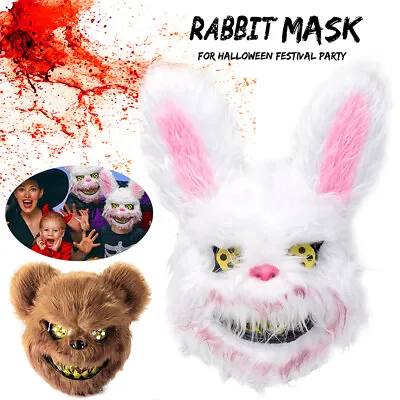 Halloween Bloody Full Face Bear Rabbit Mask Plush Horror Cosplay Masquerade Prop • £7.89