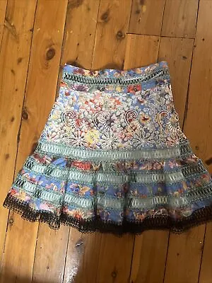 Zimmerman Linen Skirt Size 1 Floral Lined White Blue Green • $79