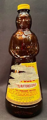Vintage Large Mrs. Butterworth Amber Glass Syrup Bottle With Metal Lid 10  1962 • $15