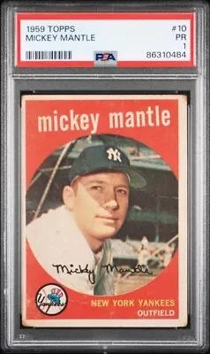 1959 Topps #10 Mickey Mantle PSA 1 Baseball Card Vintage MLB New York Yankees • $188.88