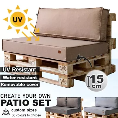 Luxury Garden Pallet Cushions  120x80 / 120x40cm Thick: 15cm  UV-resistant • £77.99