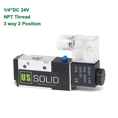 U.S. Solid 1/4  Pneumatic Electric Solenoid Valve 3 Way 2 Position DC 24V Air • $20.94