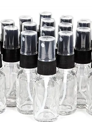 Clear Glass Spray Bottles - 12 Pack  15ml (1/2 Oz) Clear Black Fine Mist Sprayer • $11.99