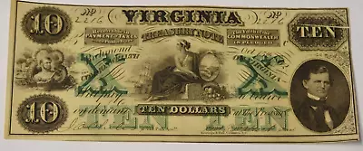 1862 $10 Virginia Treasury Note DOULE ERROR Confederate Era • $74.99