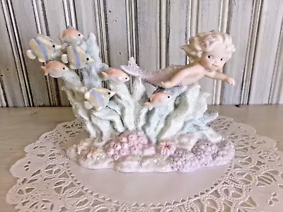 Vintage 1994 Enesco Coral Kingdom Elecia Mermaid & Fish Porcelain Figurine #732 • $68
