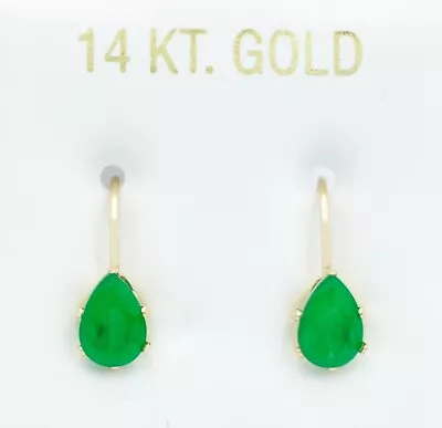 GENUINE 1.96 Cts EMERALD DANGLING EARRINGS 14K YELLOW GOLD - Free Appraisal • $196.87