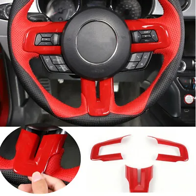 Steering Wheel Cover Trim Frame For Ford Mustang 2015+ Red Interior Accessories • $15.99