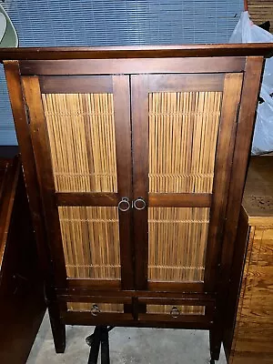 Bamboo/Wood Cabinet Tall Media/ TV Storage Unit Bohemian Chest Shelves/Drawers • $75