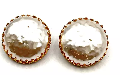 Vintage MIRIAM HASKELL Large Earrings Baroque Pearl Goldtone Clip-On Signed • $36.95