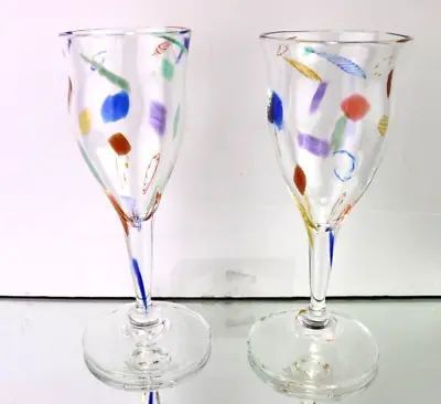 Multi-color Splashes On 7 5/8   Clear Wine Goblets Set Of 2 • $20