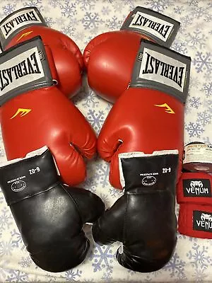 🥊BOXING GLOVES LOT EVERLAST 14oz & 6oz ADULT KIDS MEISTER TAPE VENUM HANDWRAPS • $30