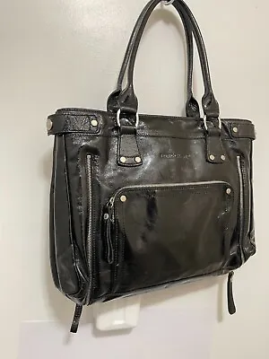 Longchamp Black Shiny Patent Leather Tote Double Handle W Many Zippers Rare Nice • $90