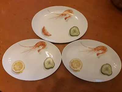 3 Vintage Oven Master Australia Oven To Table Prawn Plates 26.3cm 60s Realism  • $29