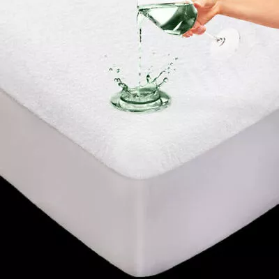 Waterproof Terry Towel Mattress Protector Fitted Sheet Bed Cover Non-Allergenic • £7.99