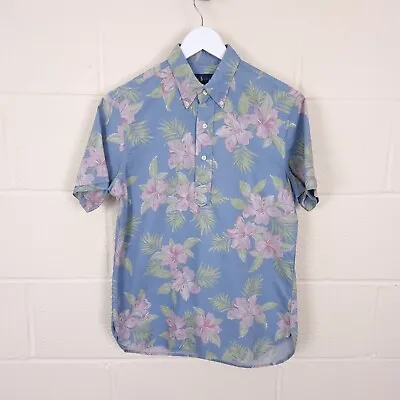 RALPH LAUREN Shirt Mens S Small Hawaiian Floral Half Button Up Short Sleeve Blue • £39.90