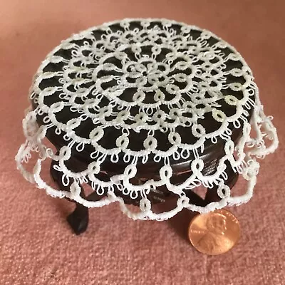 4 Inch White Tatted Doily.  1:12 Scale Dollhouse Miniature Side Table Cloth. • $25