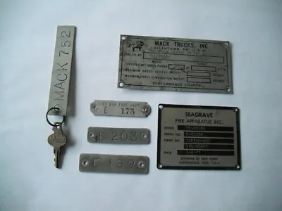 Vintage Chicago Fire Dept Seagrave  Mack Id/ Builders Plate  Key Asset Tags • $499.99