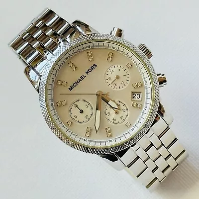 Michael Kors Ritz Mother Of Pearl Crystal Dial Women's Silver Watch MK-5020 • $41.95