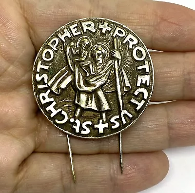 Vintage Metal St.Christopher Protector Badge Pin 2.1/8 X 1.5/8” • $35