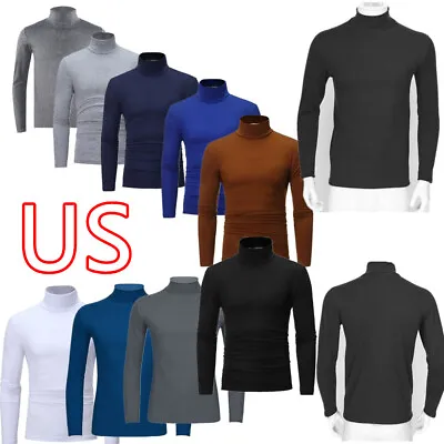 US Men's Long Sleeve Mock Neck Base Layer Shirts Winter Thermal Tops Undershirt • $13.71