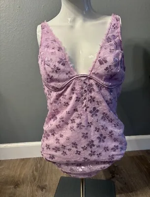 Victoria's Secret Bodysuit. Lavender Lace Floral Sleeveless V Neck. Thong. • $10