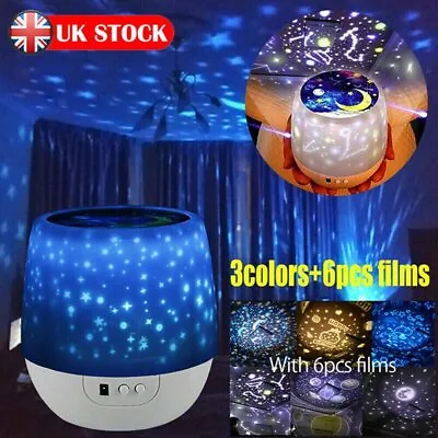 Rotating LED Galaxy Starry Night Light Projector Star Sky Moon Lamp Kids Bedroom • £12.89