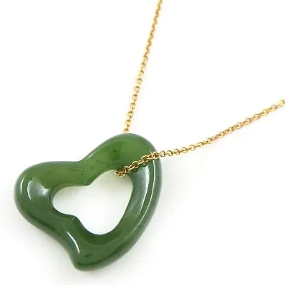 Tiffany & Co. Necklace Open Heart Elsa Peretti Green Nephrite 750 Yellow Gold • $900