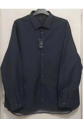 M&S SARTORIAL Mens' SLIM Fit SHIRT 100% Cotton Navy Mix Size 19  BNWT  • £28.99