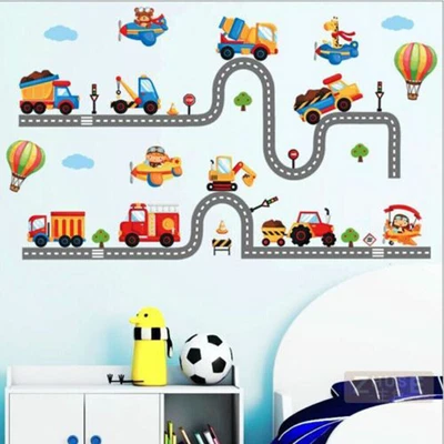 £9.68 • Buy Wall Sticker Cartoon Toy Cars Trucks Transport Nursery Decal Kids Room Decor