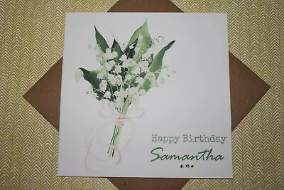 Handmade Personalised Lily Of The Valley Floral Birthday Card • £3.69