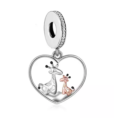 Giraffe Love Heart Charm Mum Daughter Son Family Rose Gold Sterling Silver 925 • £15.98