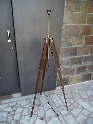 Vintage Floor Lamp Brown Finish Wooden Tripod Lighting Stand For Home Décor Gift • $89.50