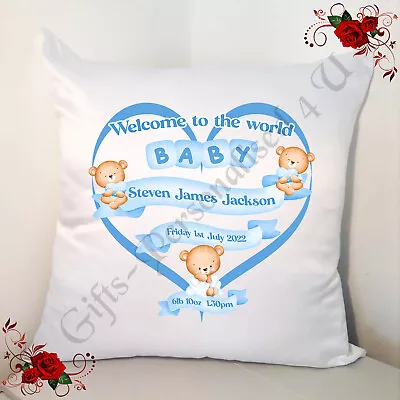 Personalised 18  Cushion - New Born Baby Gift - Baby Bears - Design 23 • £15.99