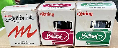 £0.99 • Buy Rotring Art Pen Ink Brilliant Green And Red Set Of 3 Part Used 30 Ml Pots