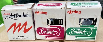 £0.99 • Buy Rotring Art Pen Ink Brilliant Green And Red Set Of 3 Part Used 30 Ml Pots