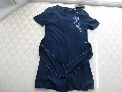 Catimini Girl's Navy Blue 2-in-1 Dots/Birds Prints Short Sleeves Dress Sz 8  • $34.39