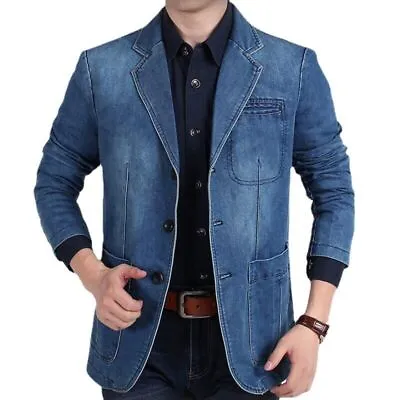2023 New Jacket Men's Casual Denim Slim Fitting Patchwork Jacket Lapel • $80.37