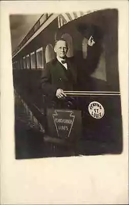 Studio Prop Man On RR Train Pennsylvania Lines Leaving St. Louis MO C1910 RPPC • $9.89