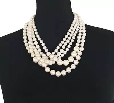 J. Crew Five Strand Faux Pearl Necklace Twisted Hammock White Gold Tone Signed • $35