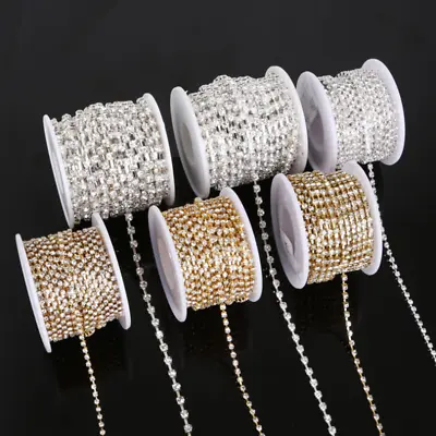 10yard Silver & Gold Glass Rhinestone DIY Sparse Chain Clear Trim Sewing Craft • $39.99