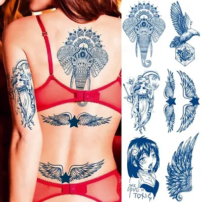 8Pcs/Lot Temporary Tattoo Herbal Semi-Permanent Long Lasting Blue Body Art Wings • $18.23