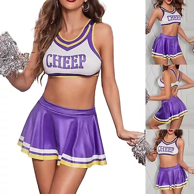 Womens Costume Outfits Cheerleading Crop Top With Skirt Cheer Sports Meet Set • £8.63