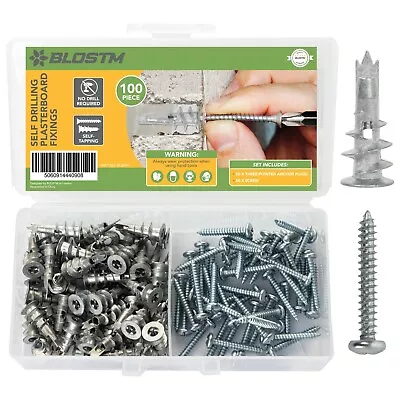 BLOSTM Metal Self Drilling Fixings Screws Plasterboard Wall Plugs 100PCS • £6.99