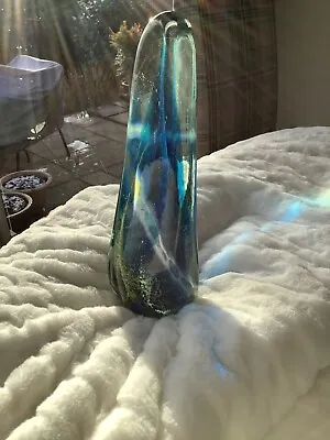 Obelisk Art Glass Sculpture Mdina  Sea Colours 19cm High. • £35