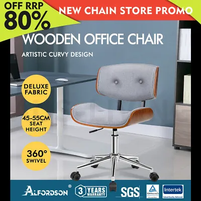 ALFORDSON Wooden Office Chair Computer Chairs Home Seat Linen Fabric Grey • $144.79