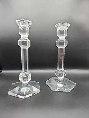 $70 • Buy PAIR Val St Lambert GARDENIA Crystal Candlesticks Candle Holders Signed 