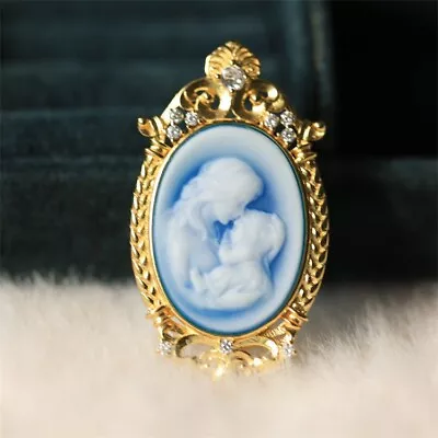 F18 Mother And Child Baby Cameo Pearl Blue Agate Pendant Silver 925 • $102.52