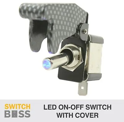 On/Off Toggle Switch BLUE LED Light W/ Carbon Style Missile Cover Heavy Duty • $5.44